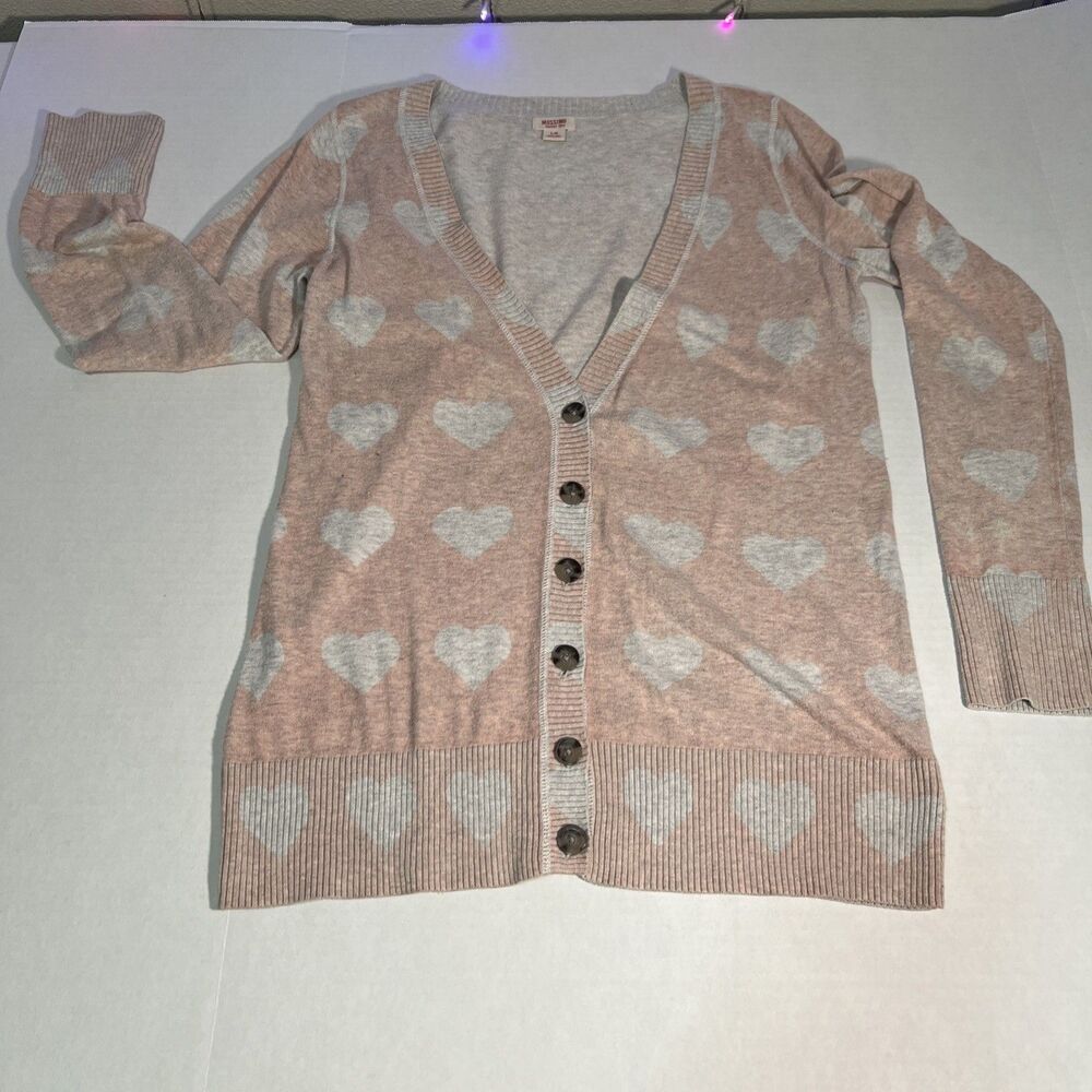 Mossimo Large V Neck Cardigan Hearts Valentine's Whimsy Coquette - Picture 1 of 8
